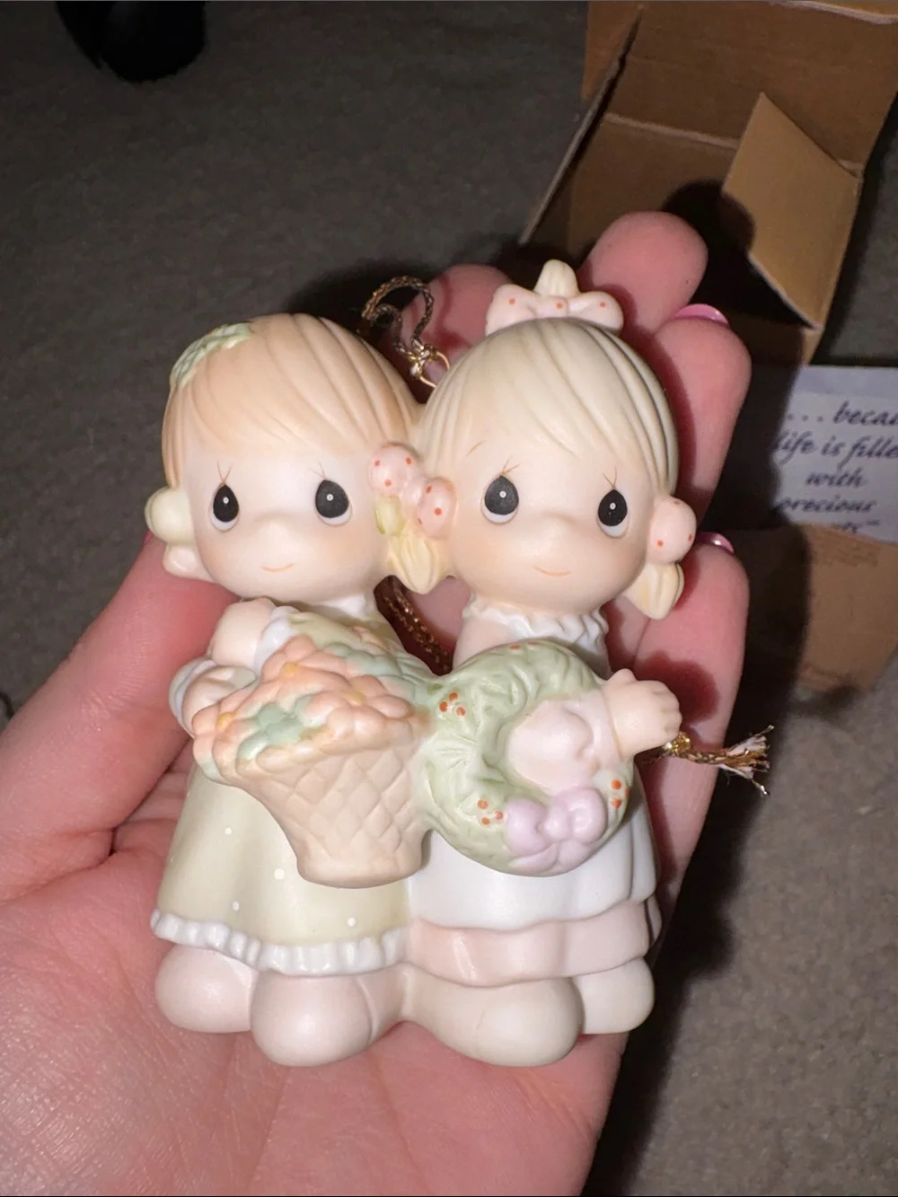 Precious Moments Porcelain Friendship Figurine Set in Cream and Pastel Green